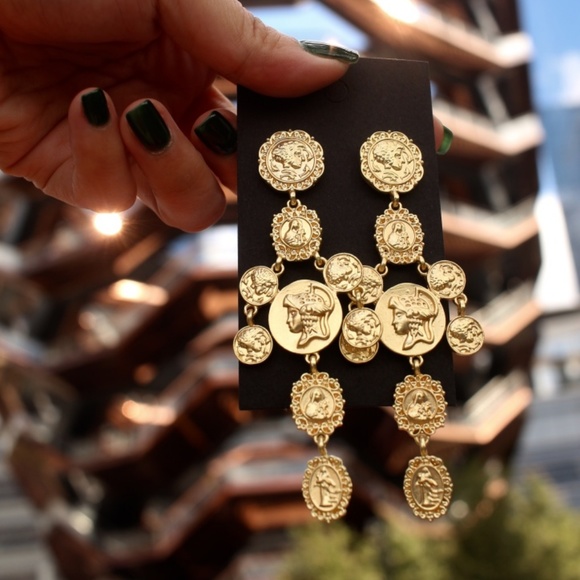 New Gold Coin Catwalk Vintage Museum Art earrings - Picture 6 of 8